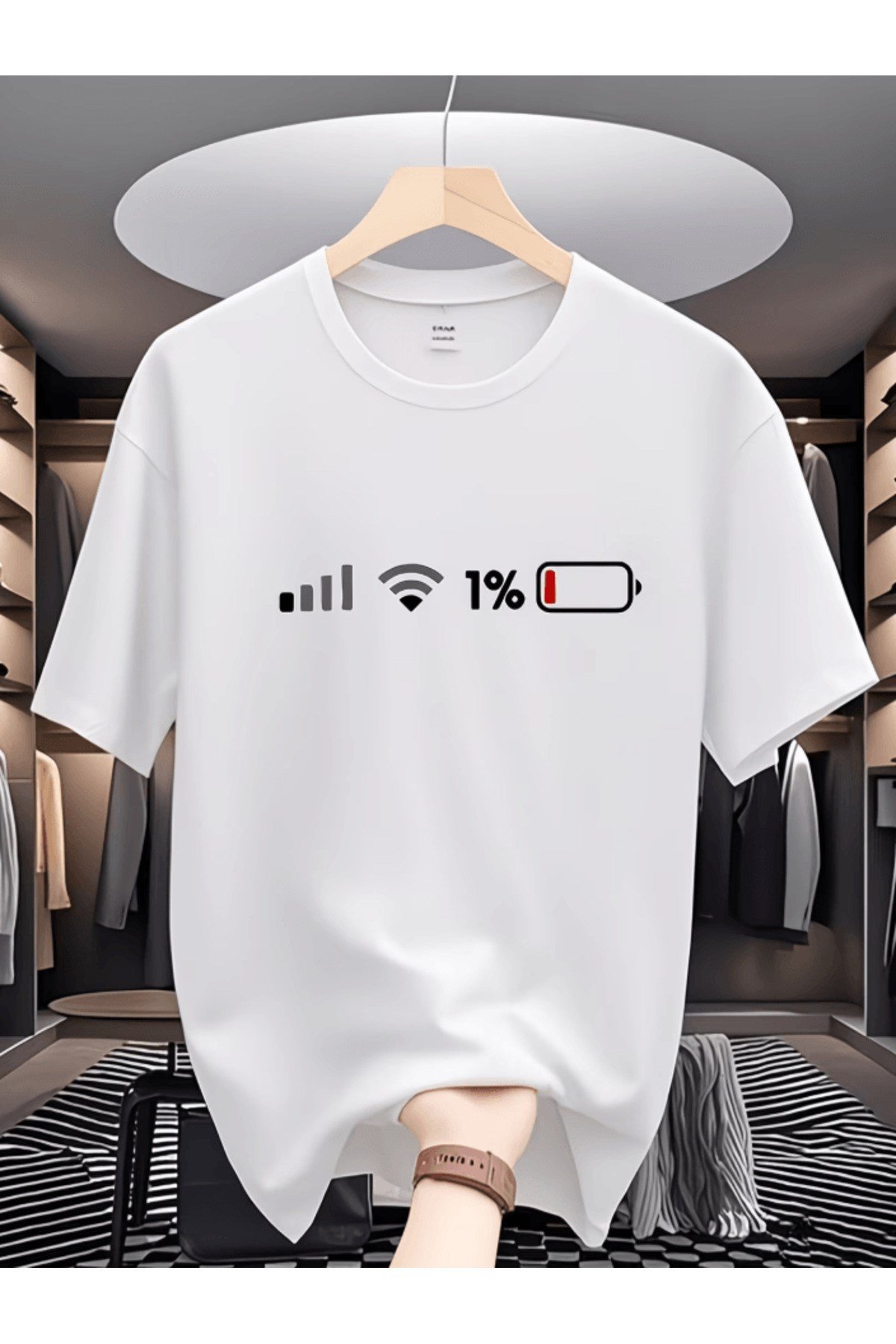 Erkekler İçin Komik %1 Pil Detay Baskılı Premium Oversize T-shirt