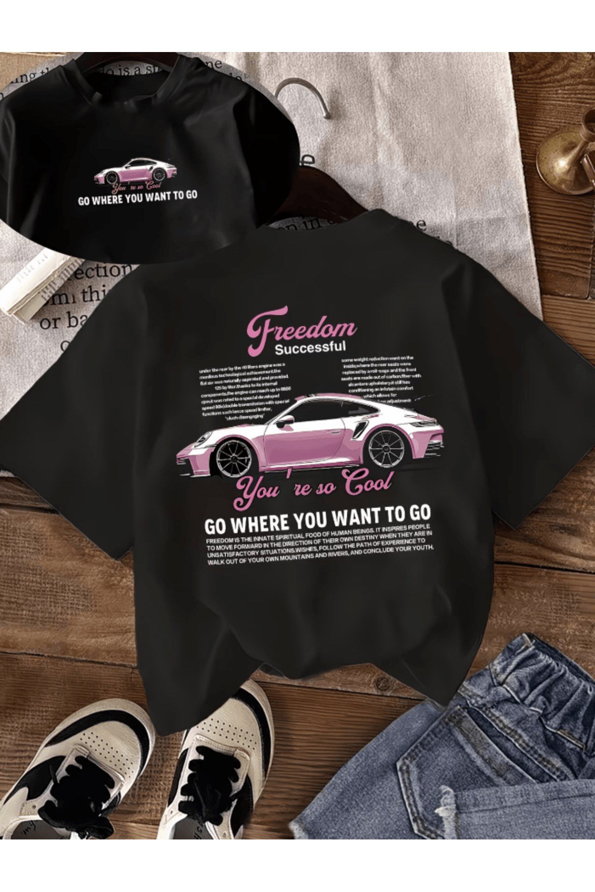 Freedom Successful Çift Taraf Baskılı Premium Oversize T-shirt