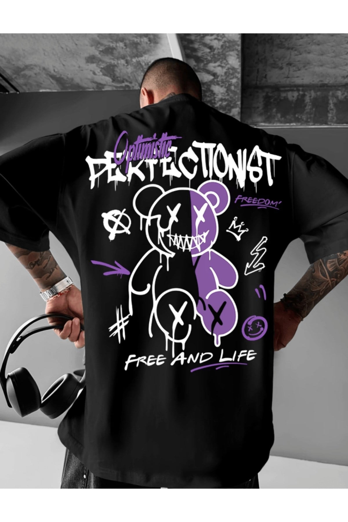 Grafiti Ayı Baskılı Premium Oversize T-shirt