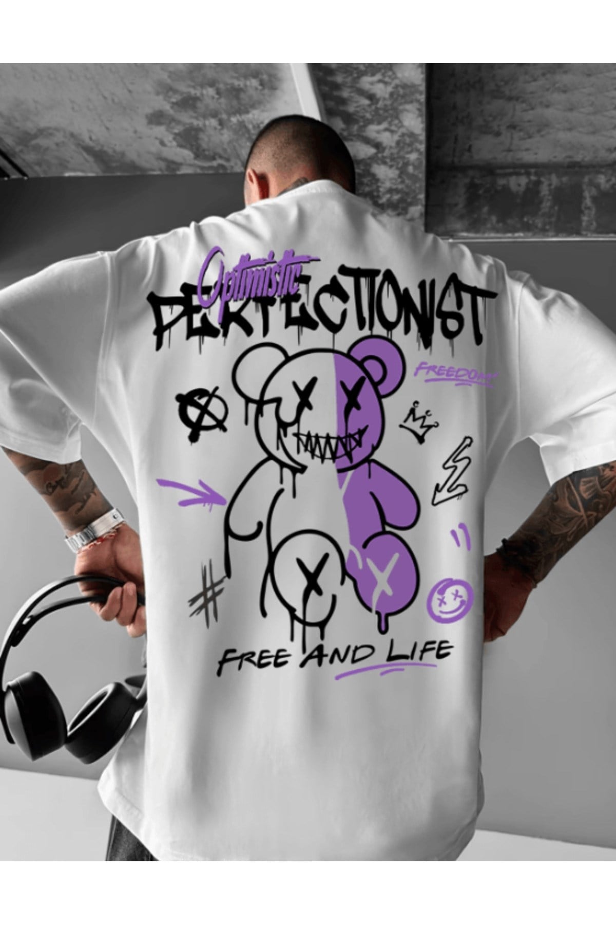 Grafiti Ayı Baskılı Premium Oversize T-shirt