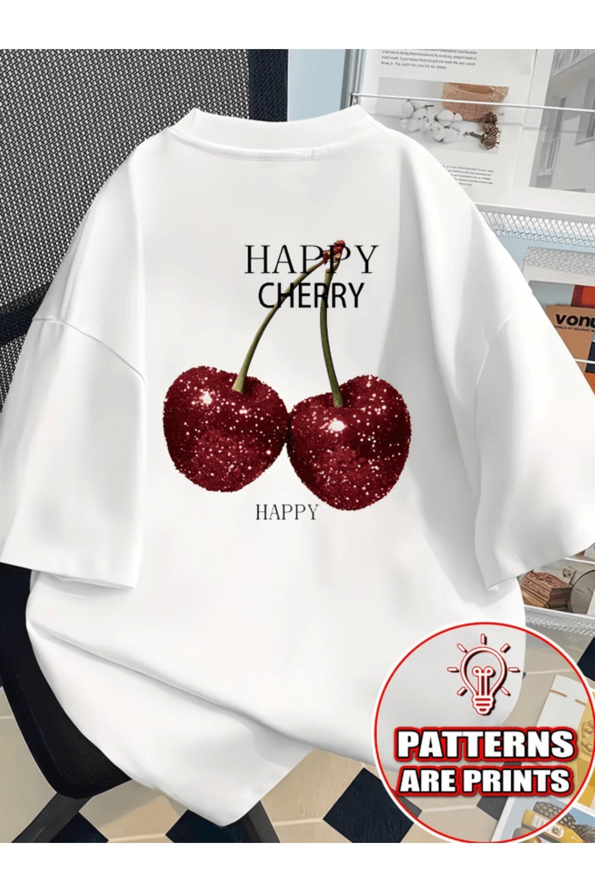 Happy Cherry Sırt Baskılı Premium Oversize T-shirt