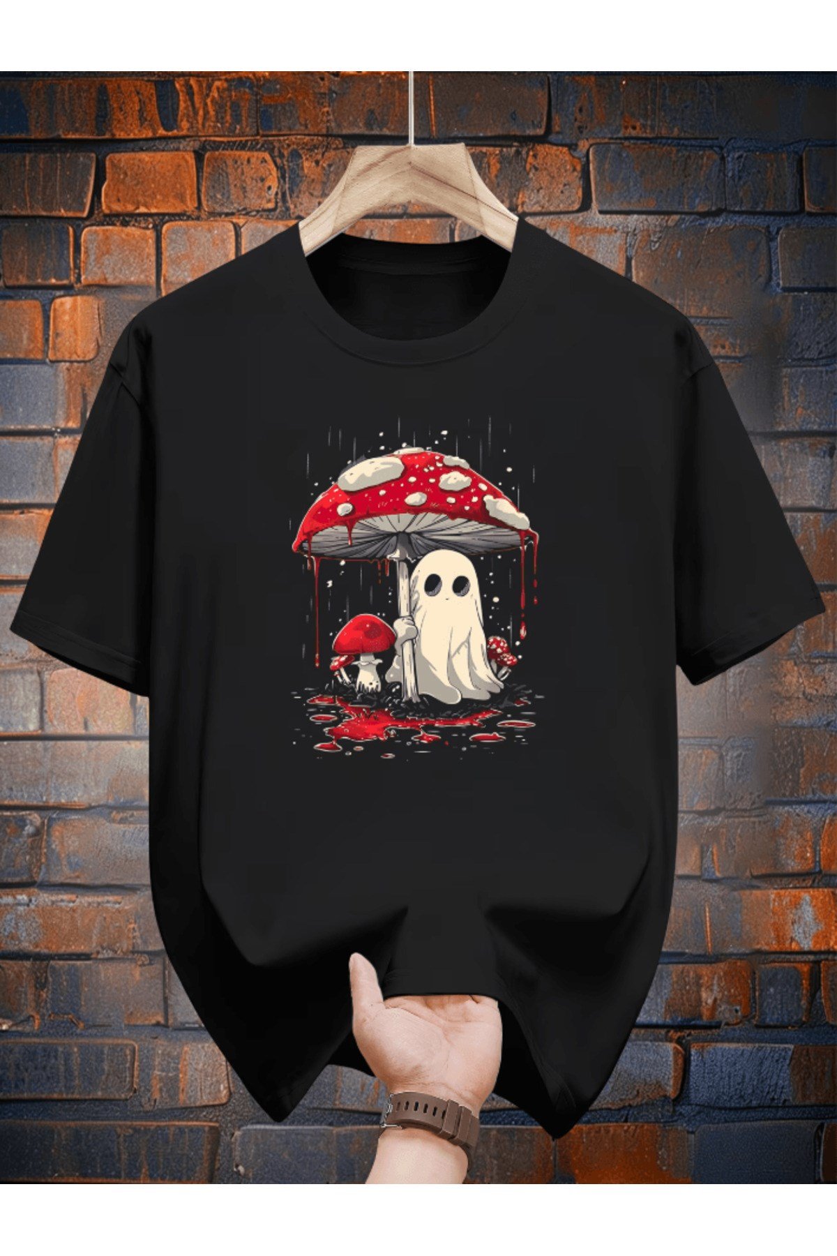 Hayalet Ve Mantar Baskılı Premium Oversize T-shirt