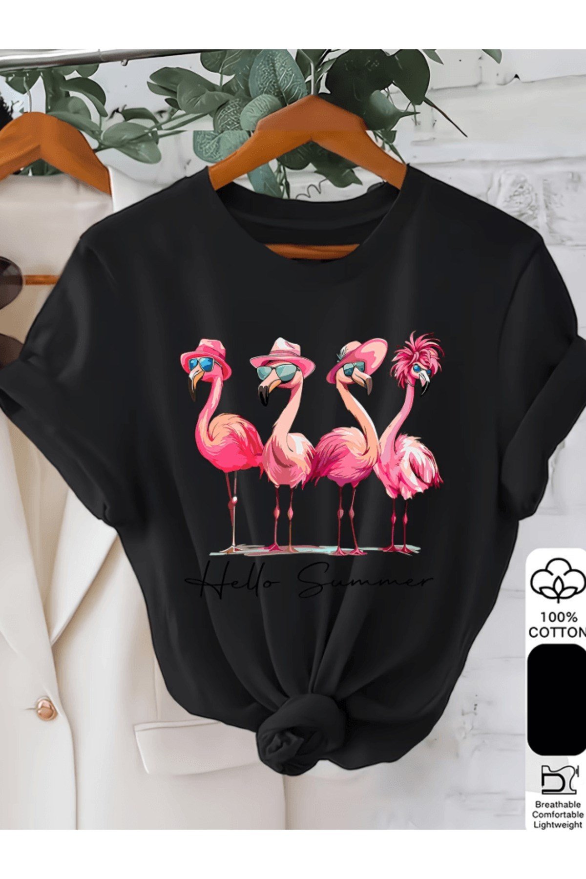 Hello Summer Flamingo Detay Baskılı Premium Oversize T-shirt