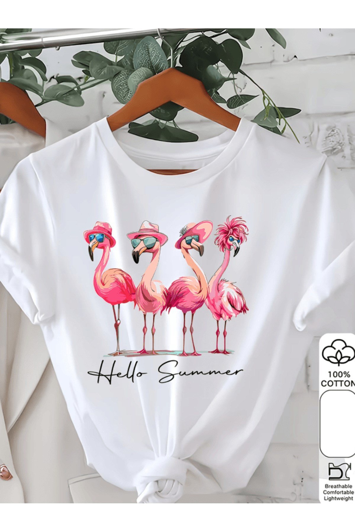 Hello Summer Flamingo Detay Baskılı Premium Oversize T-shirt