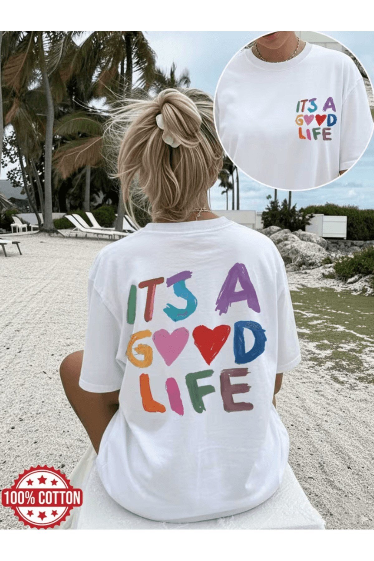 It's A Good Life Çift Taraf Baskılı Premium Oversize T-shirt