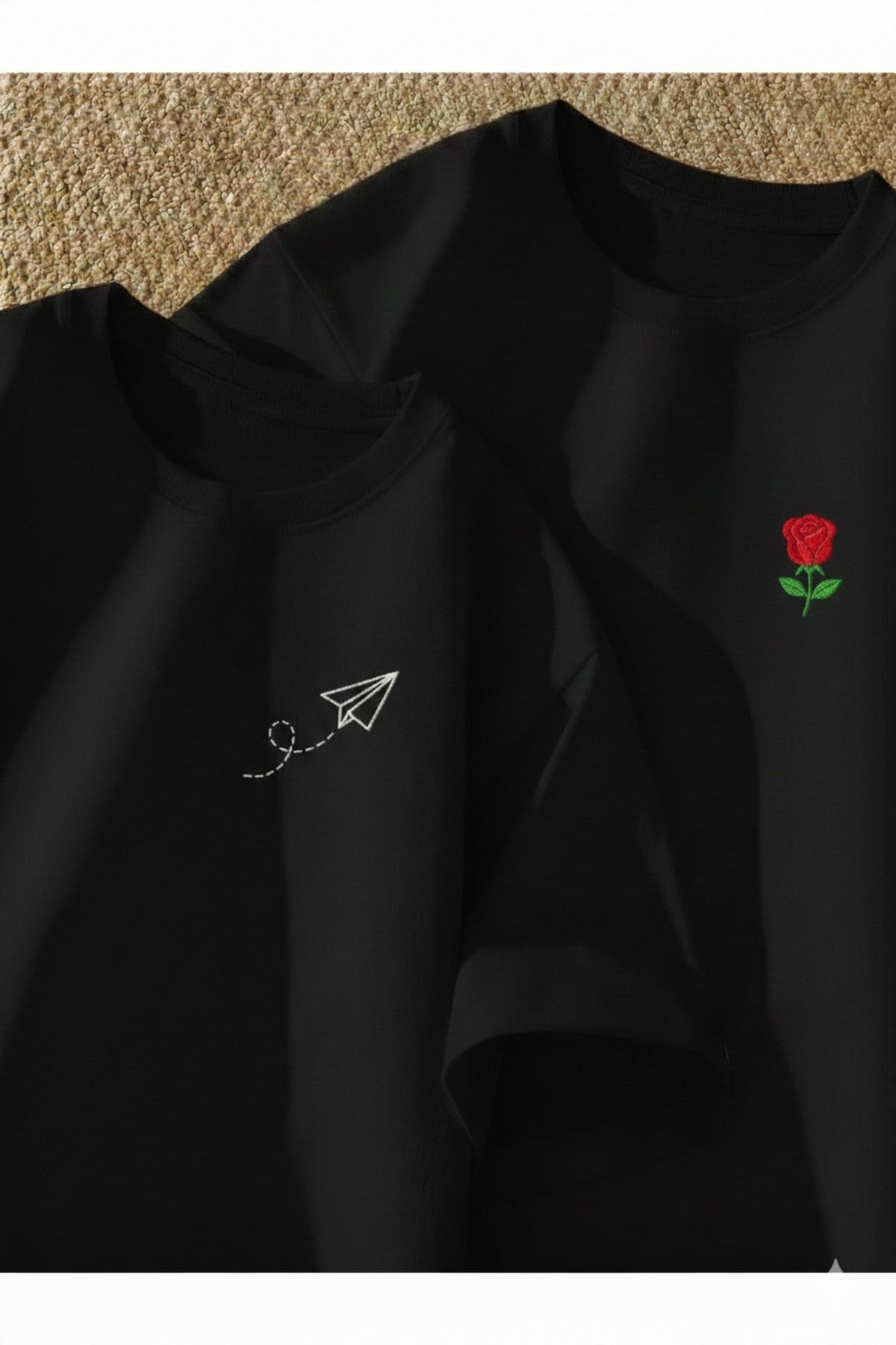 {Kağıt Uçak Ve Gül} Baskılı Premium Oversize T-shirt