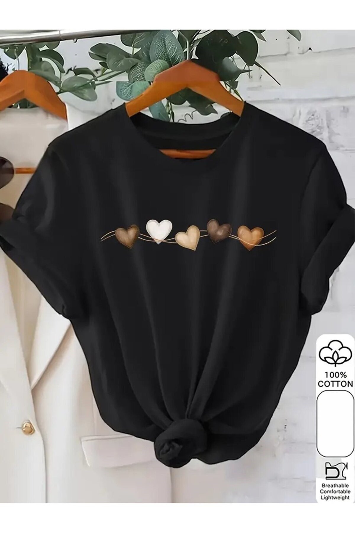 Kalpli Göğüs Baskılı Basic Bisiklet Yaka Regular T-shirt %100 Pamuk