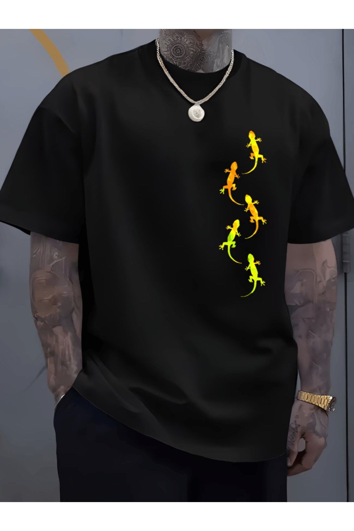 Kertenkele Baskılı Premium Oversize T-shirt