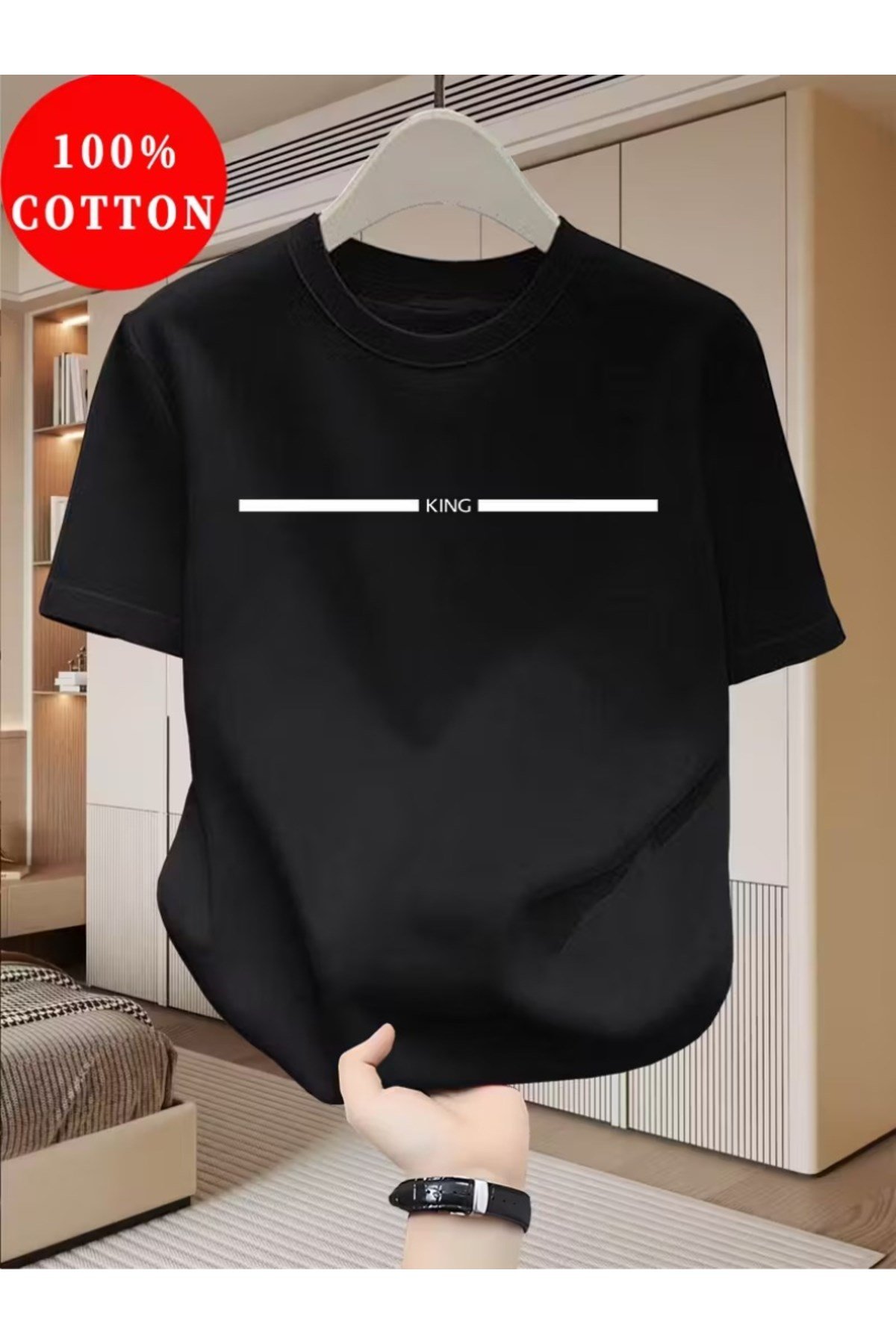 King Baskılı Yatay Tasarım Basic Regular T-shirt