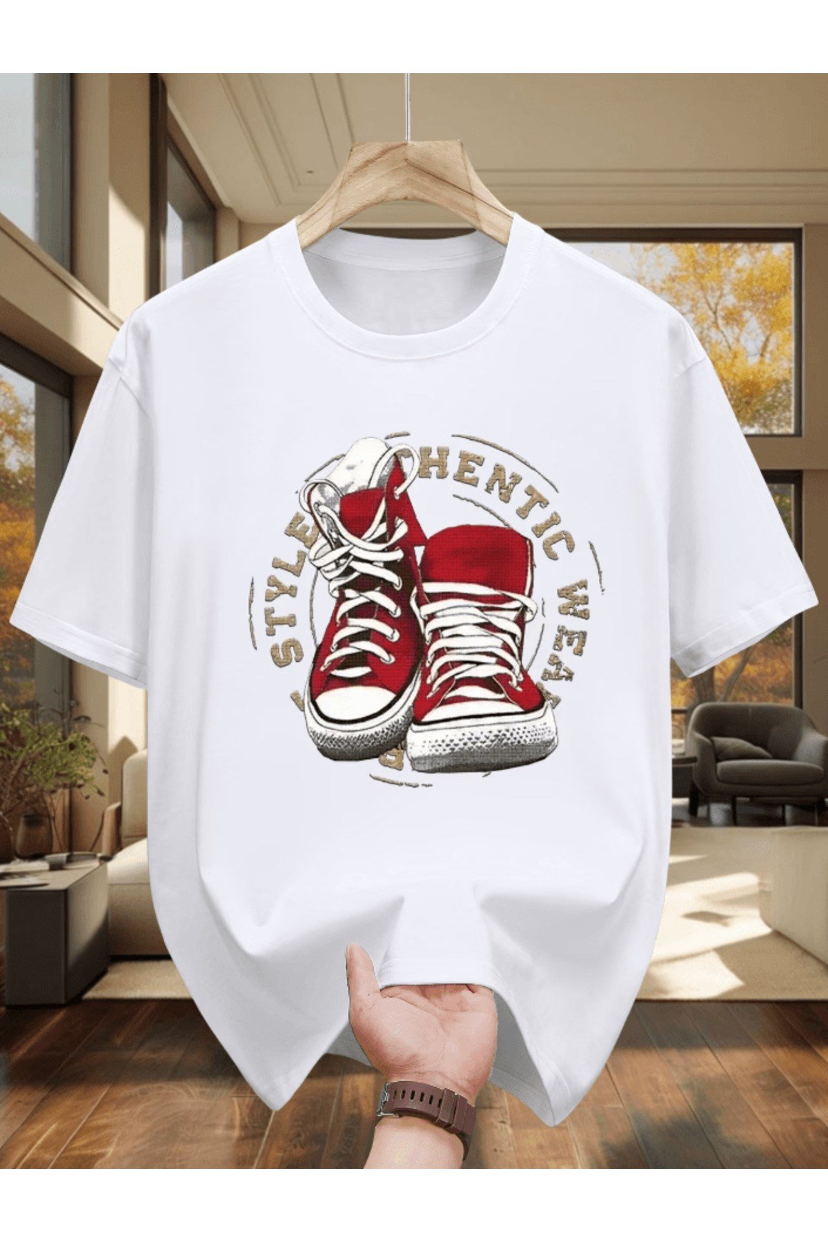 Kırmızı Sneaker Baskılı Premium Oversize T-shirt