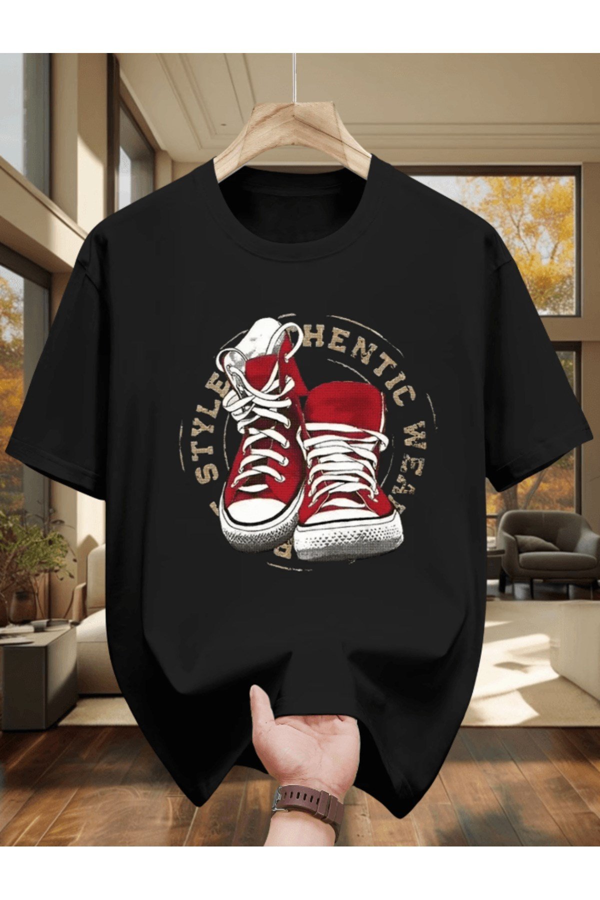 Kırmızı Sneaker Baskılı Premium Oversize T-shirt