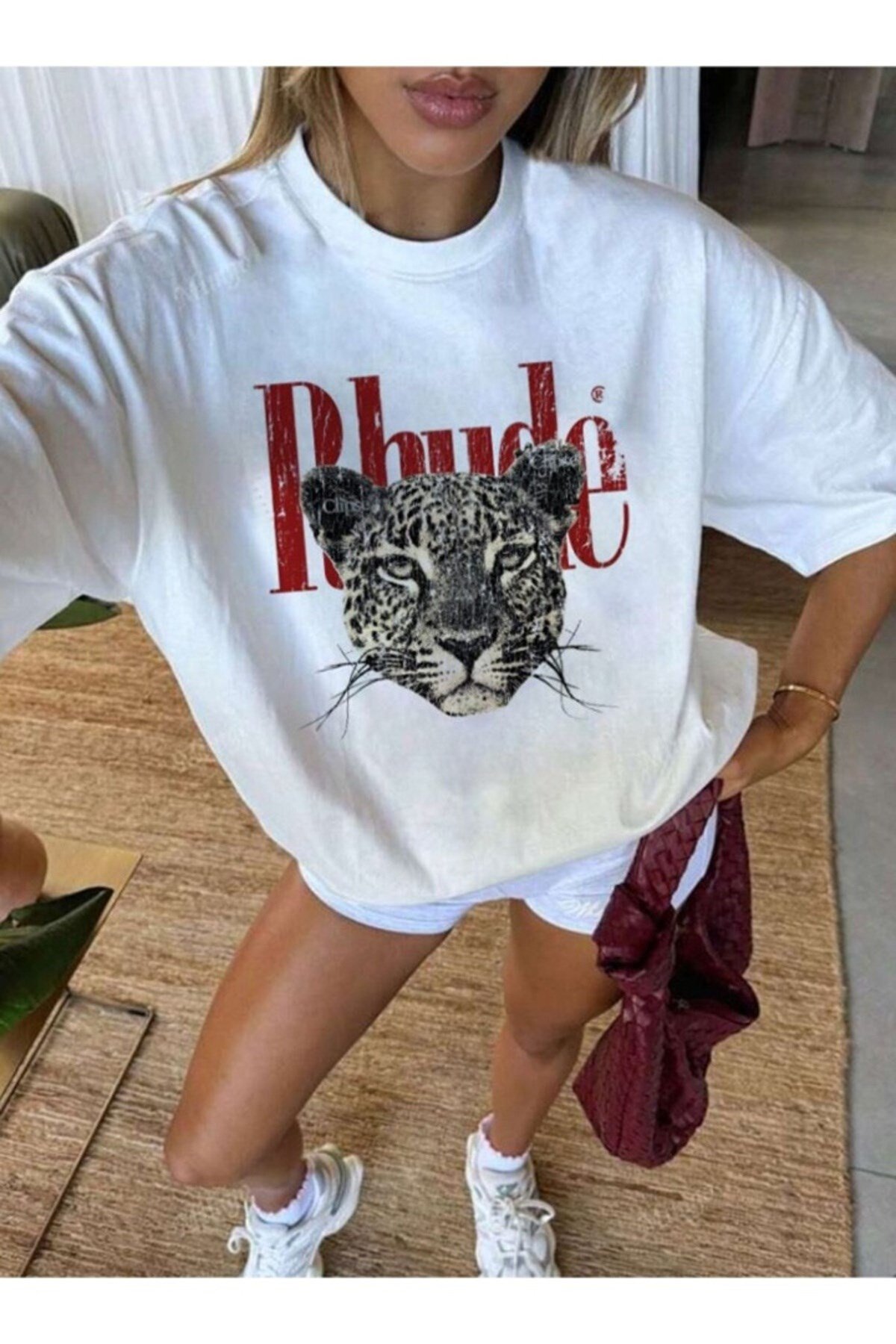 Leopar Kaplan Baskılı Premium Oversize T-shirt