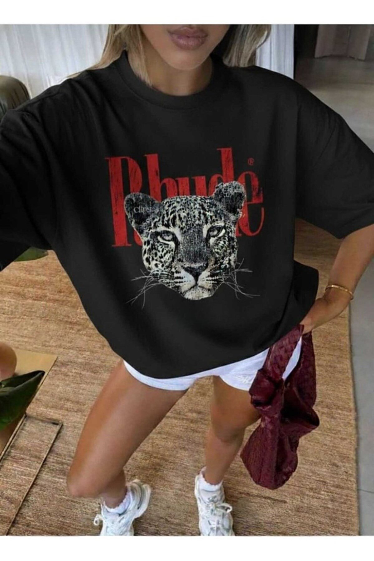 Leopar Kaplan Baskılı Premium Oversize T-shirt