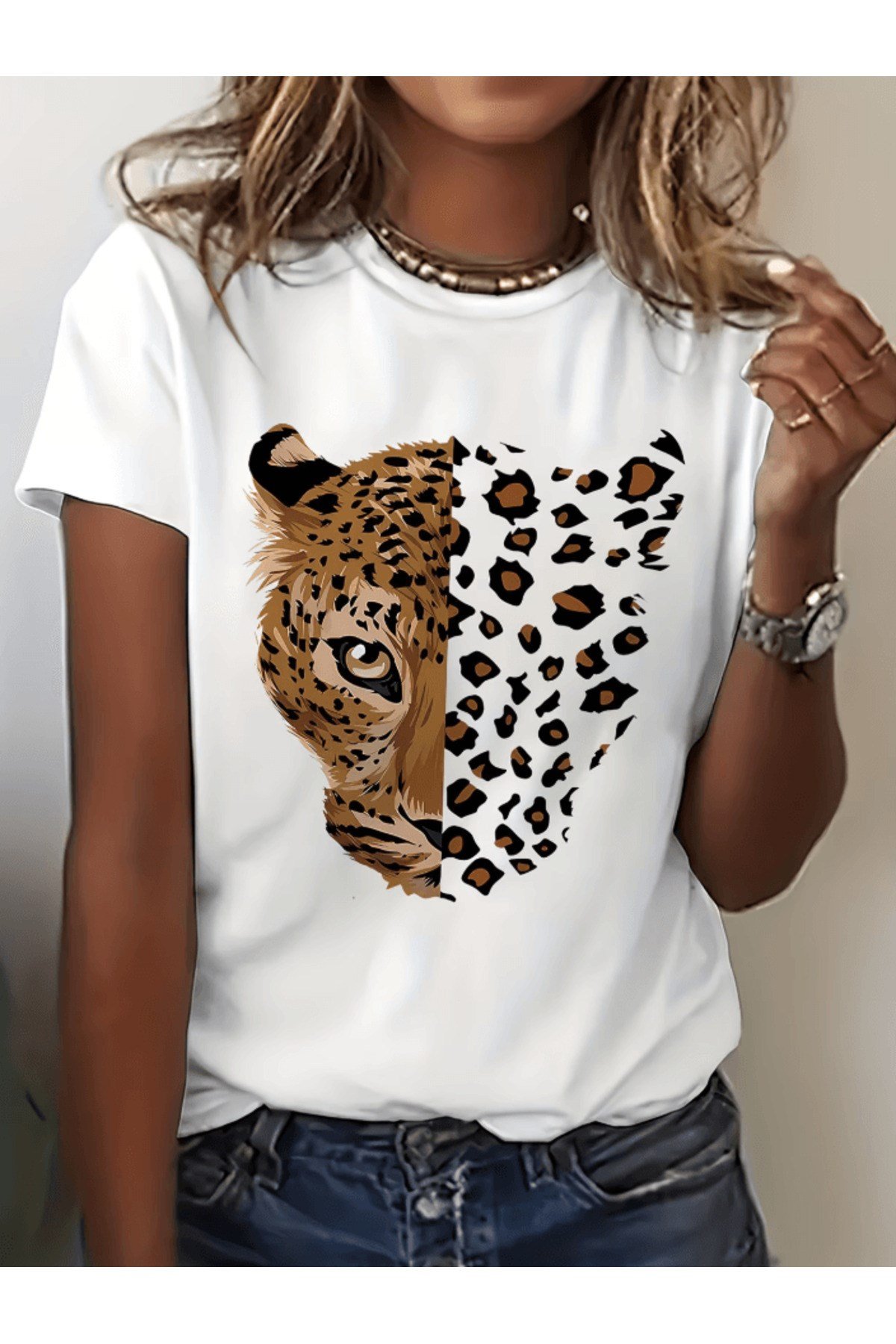 Leopar Kaplan Detay Baskılı Premium Oversize T-shirt