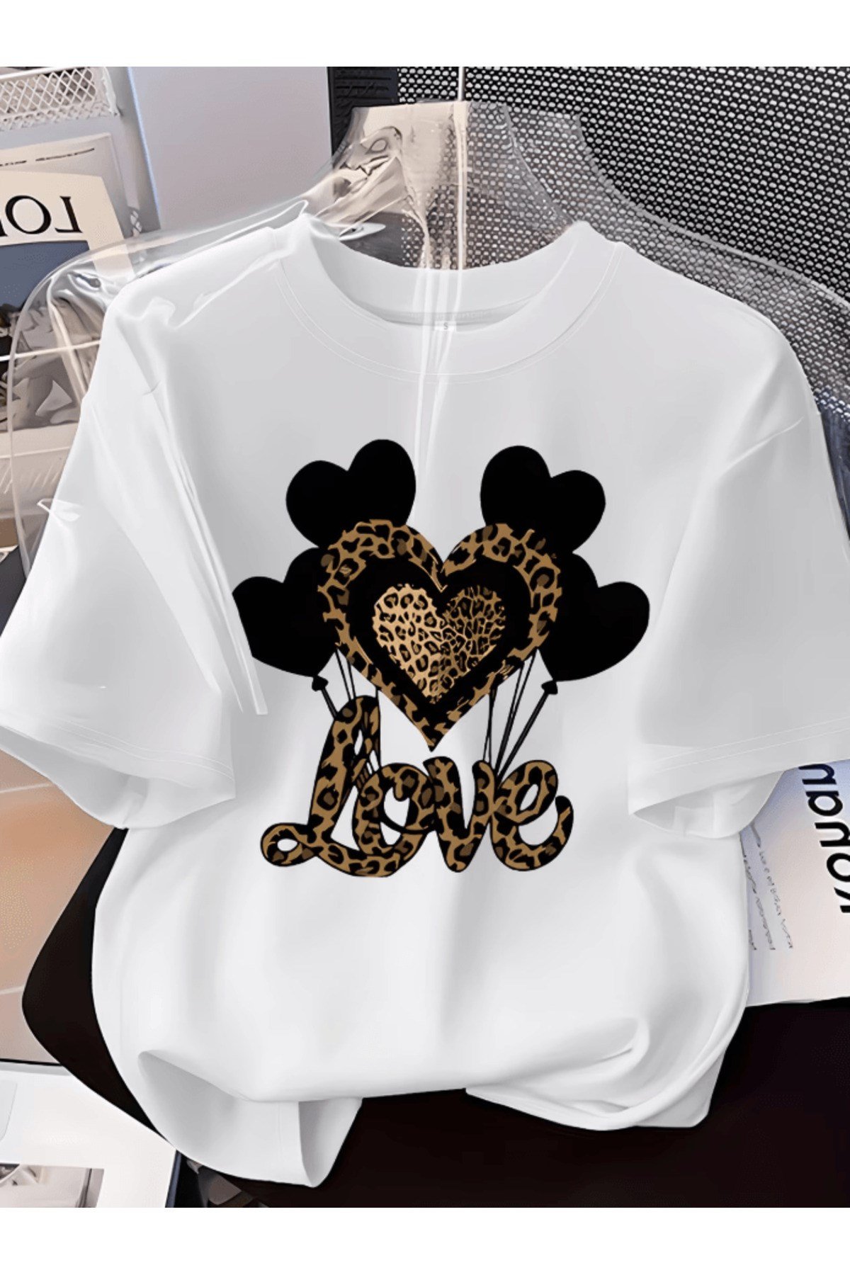 Leopar Love Baskılı Premium Oversize T-shirt
