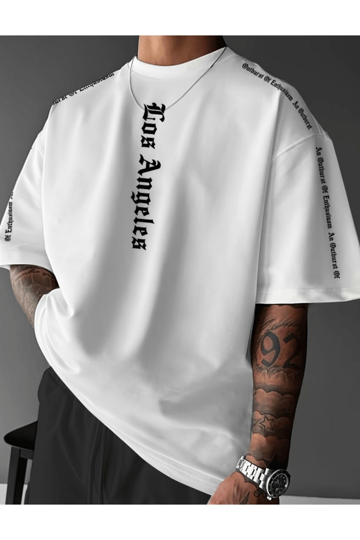 Los Angles Dikey Baskılı Premium Oversize T-shirt