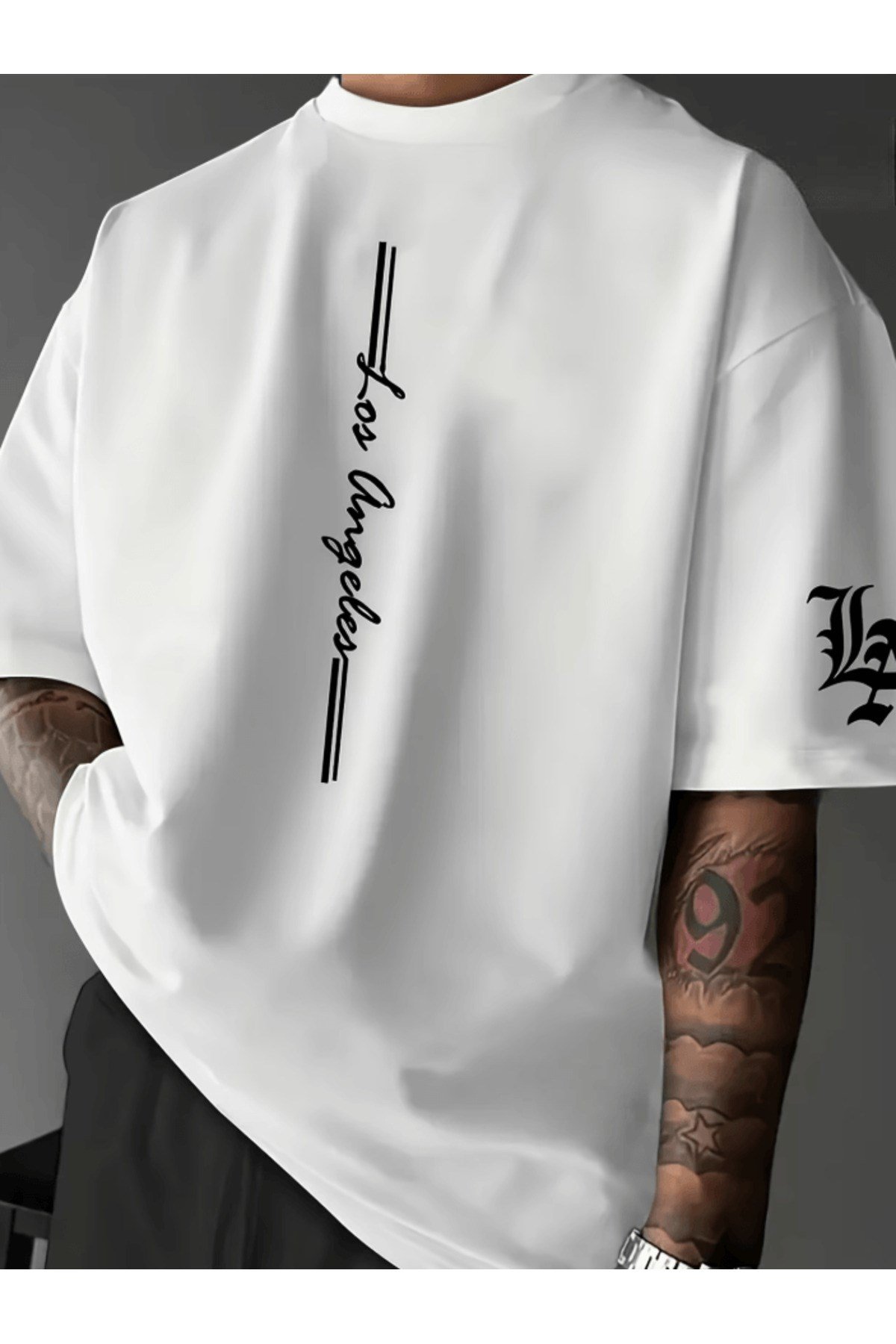 Los Angles Dikey Baskılı Premium Oversize T-shirt