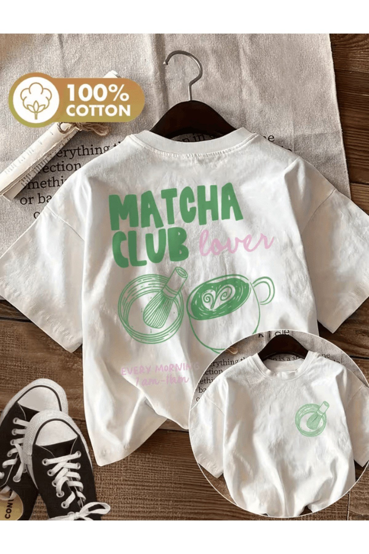 Matcha Club Lover Çift Taraf Baskılı Premium Oversize T-shirt