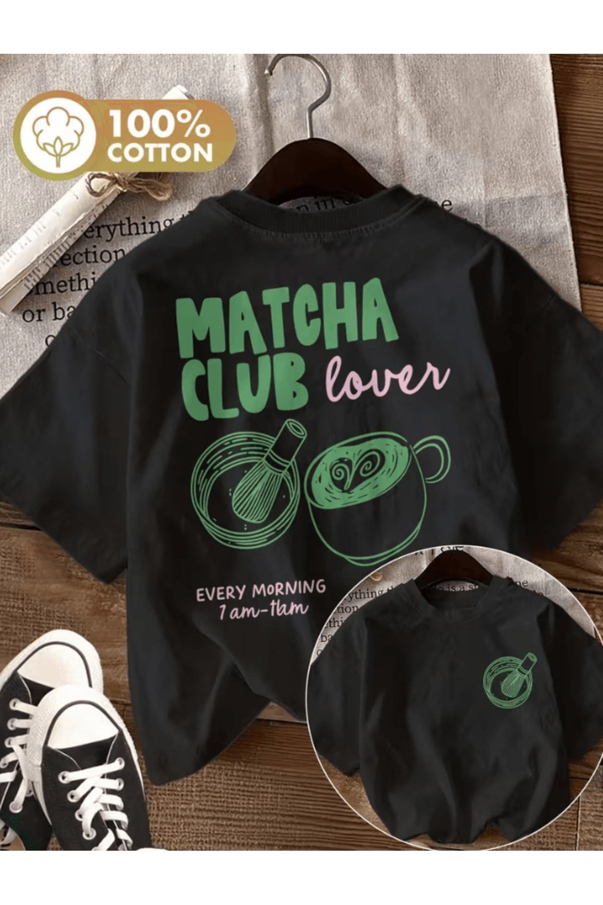 Matcha Club Lover Çift Taraf Baskılı Premium Oversize T-shirt