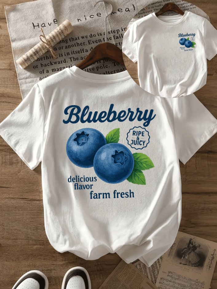 Mavi Blueberry Çift Taraf Baskılı Premium Oversize T-shirt