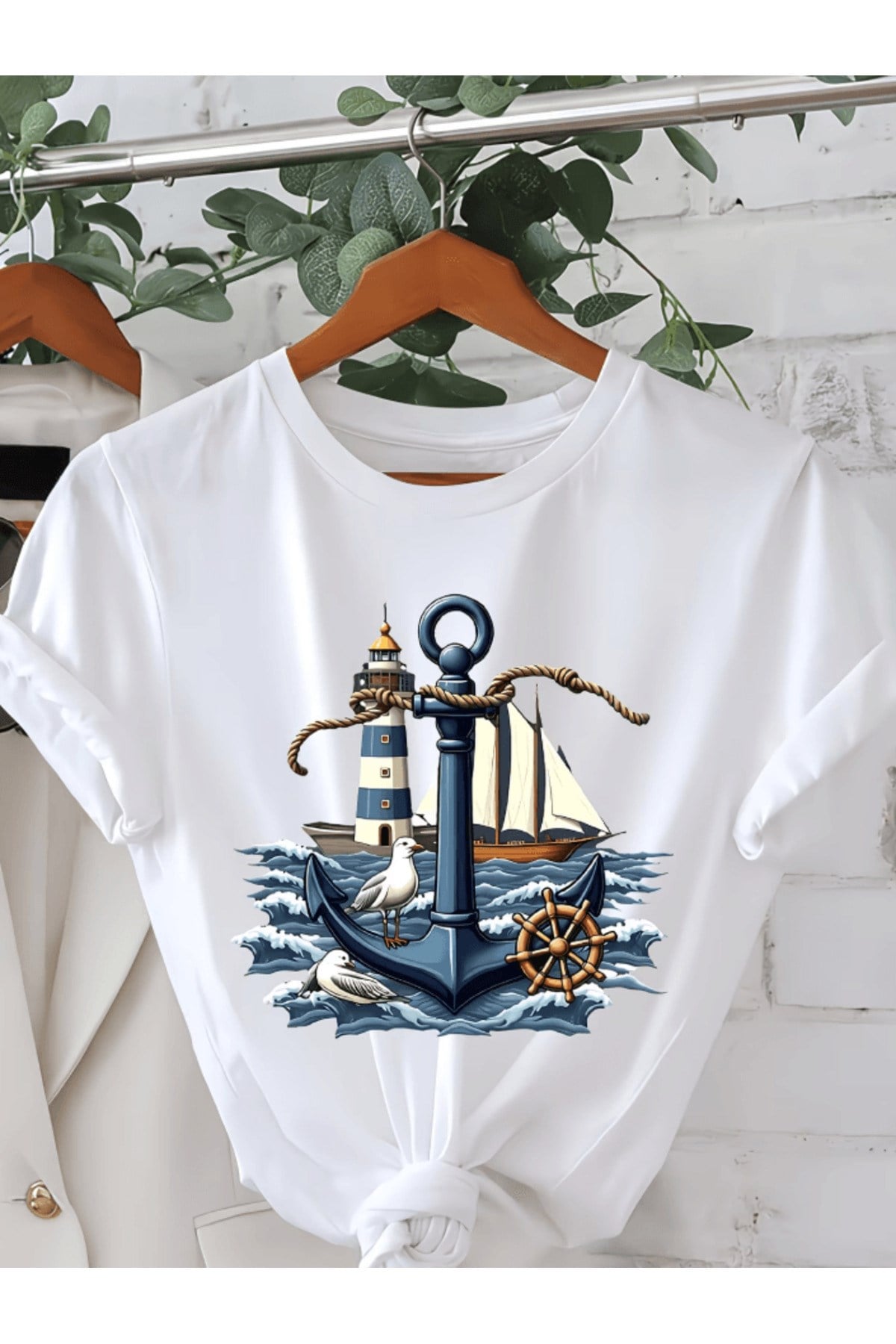 Mavi Çapa Deniz Tema Baskılı Premium Oversize T-shirt