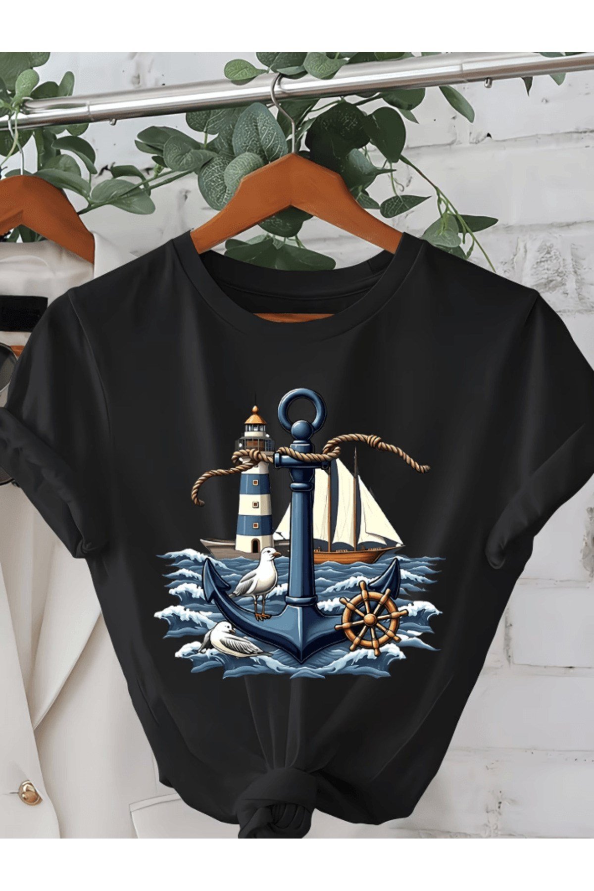 Mavi Çapa Deniz Tema Baskılı Premium Oversize T-shirt