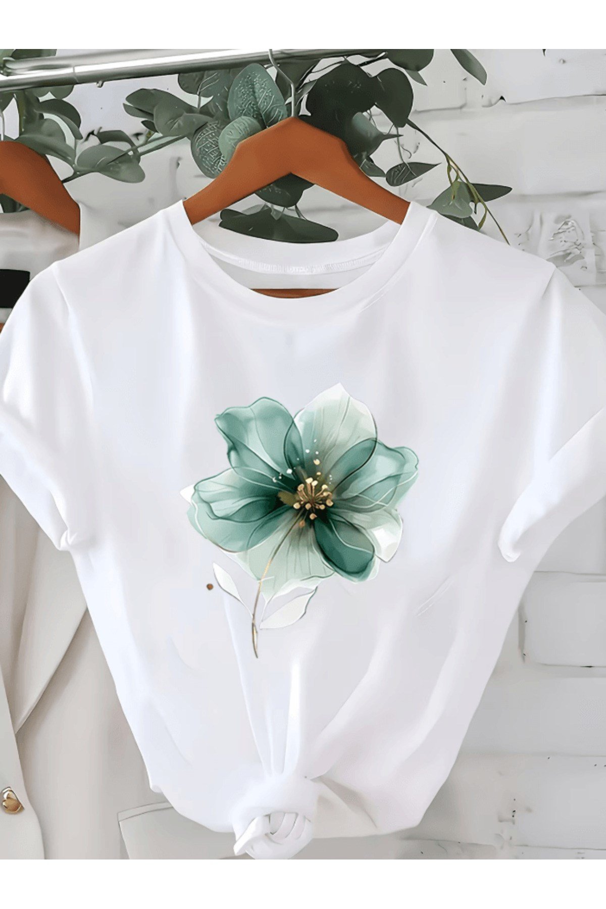 Mavi Renk Papatya Baskılı Premium Oversize T-shirt
