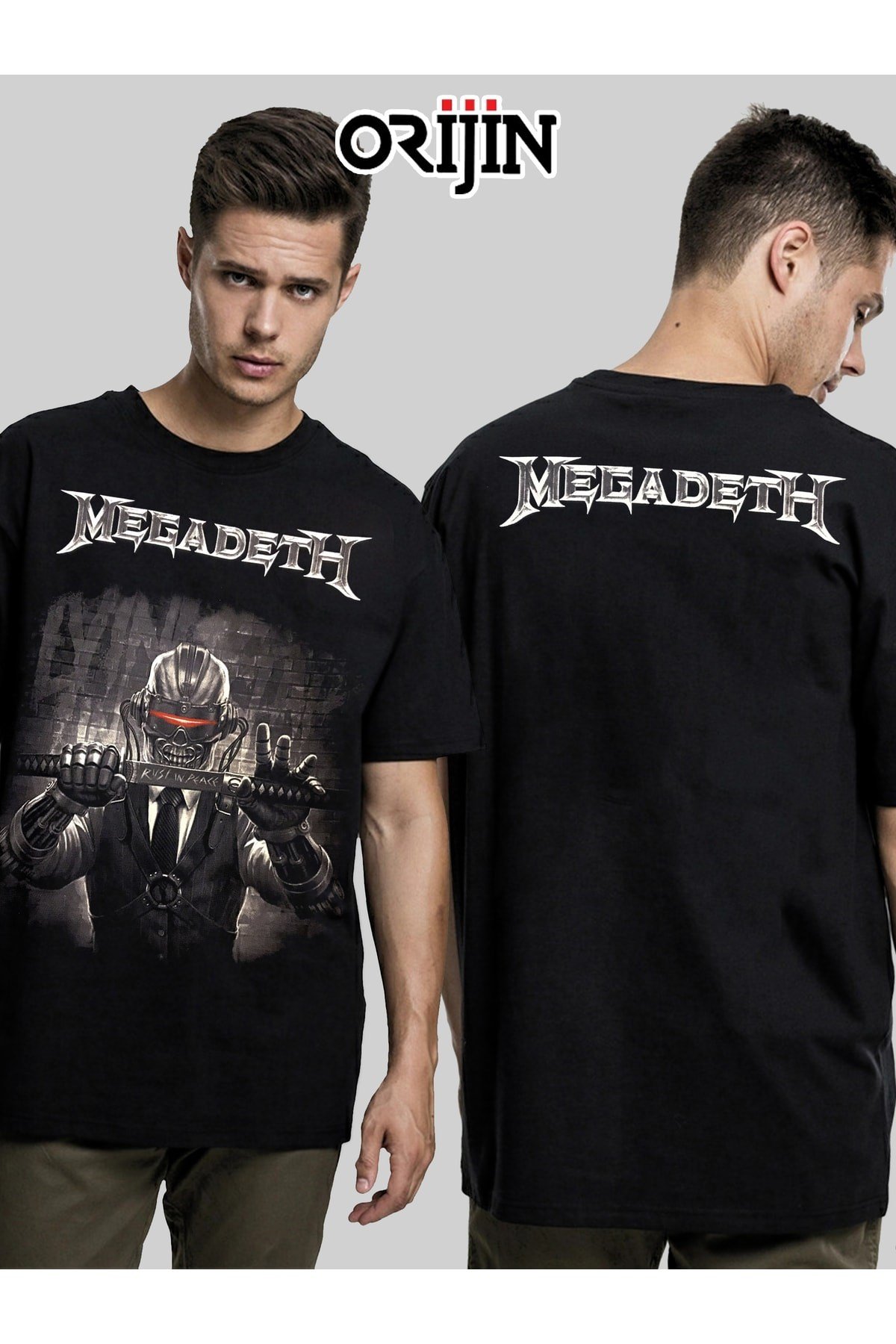Megadeth Rust In Peace Skull Ön Arka Baskılı Unisex Siyah Tshirt