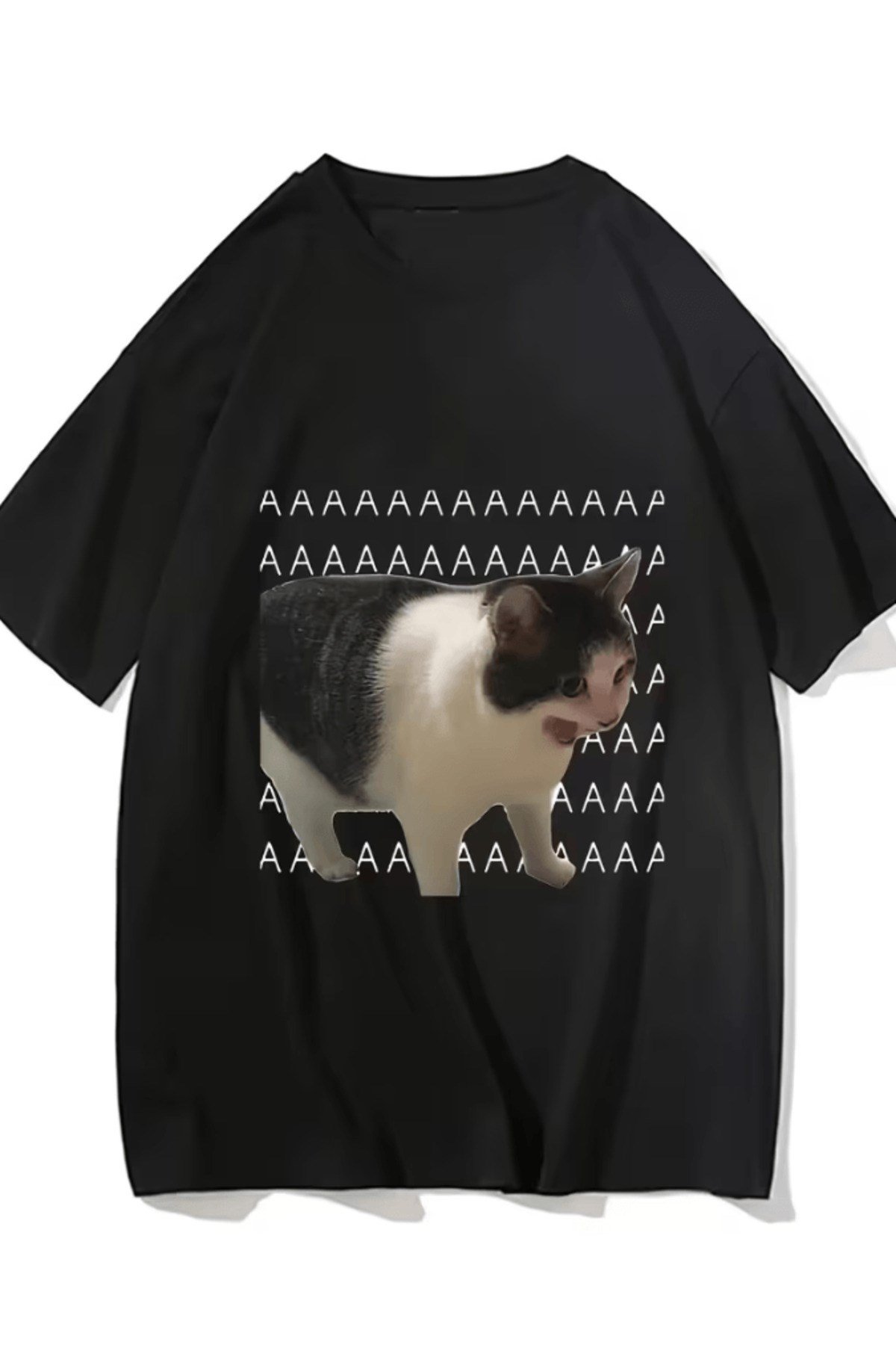 Meme Sad Kedi Baskılı Premium Oversize T-shirt