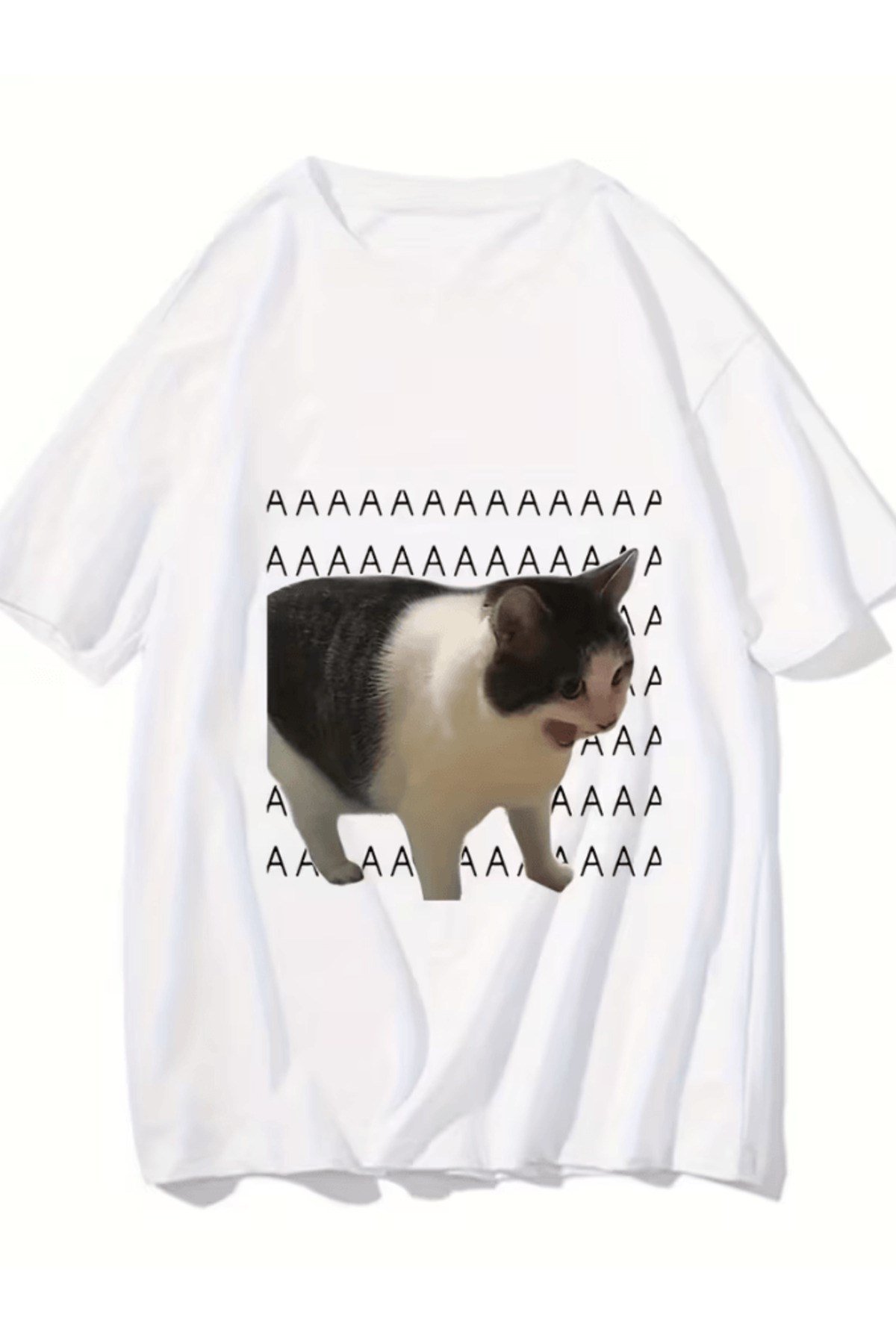 Meme Sad Kedi Baskılı Premium Oversize T-shirt