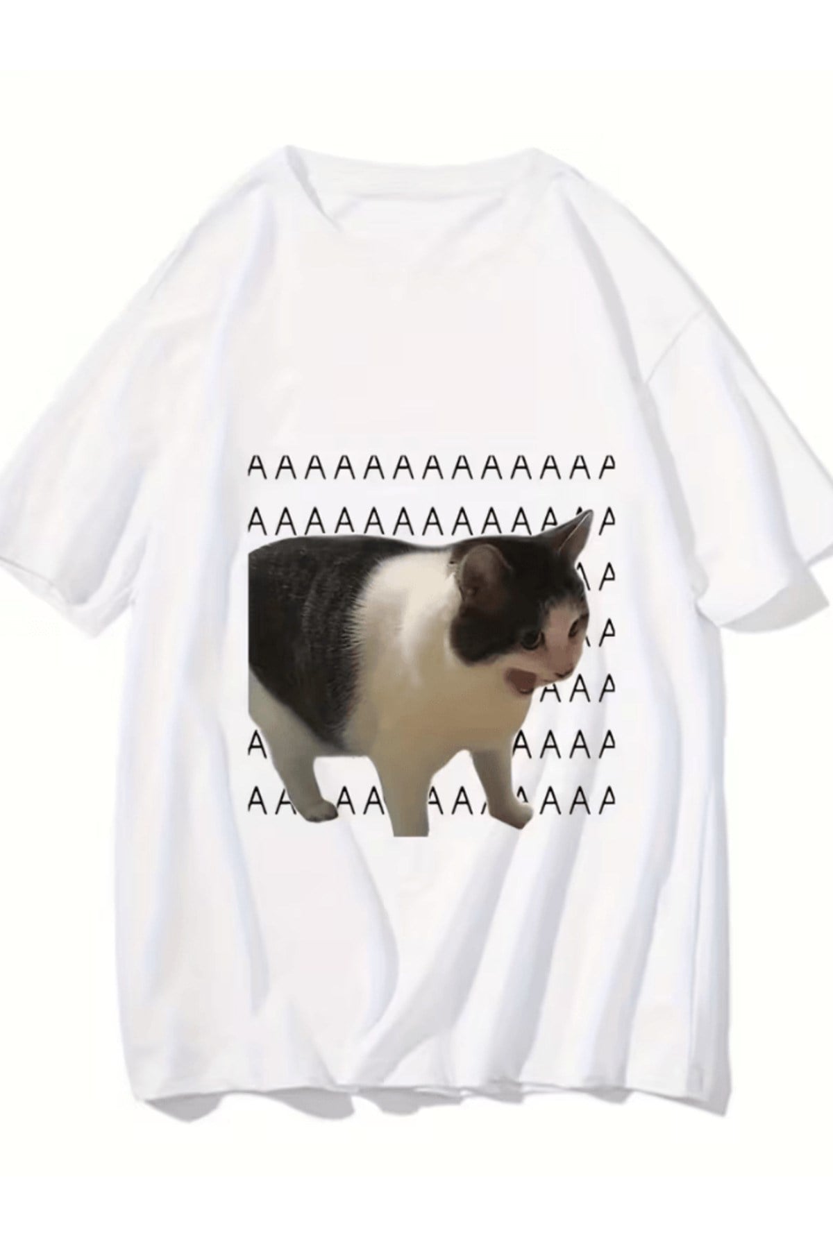 Meme Sad Kedi Baskılı Premium Oversize T-shirt