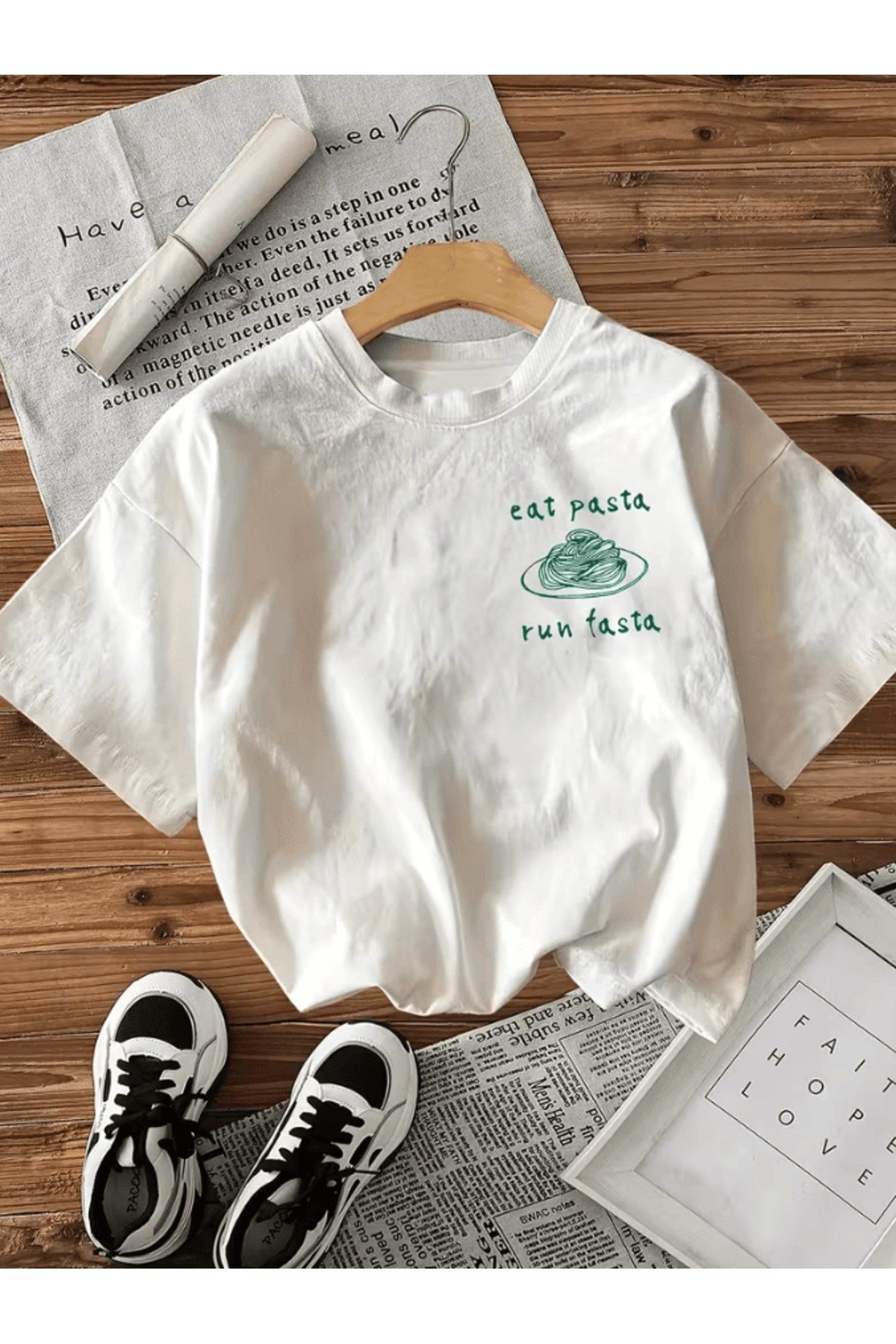 Mini Eat Pasta Baskılı Premium Oversize T-shirt