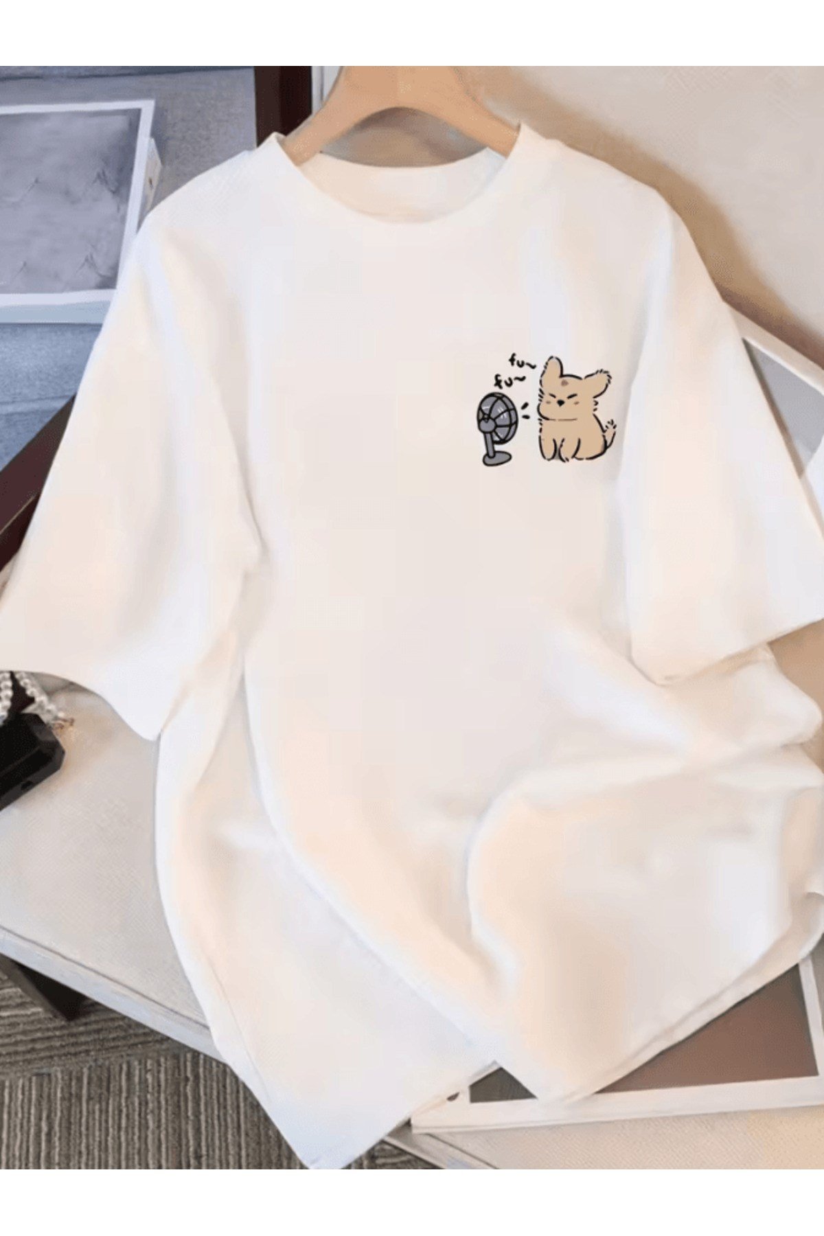 Mini Fun Köpek Baskı Baskılı Premium Oversize T-shirt