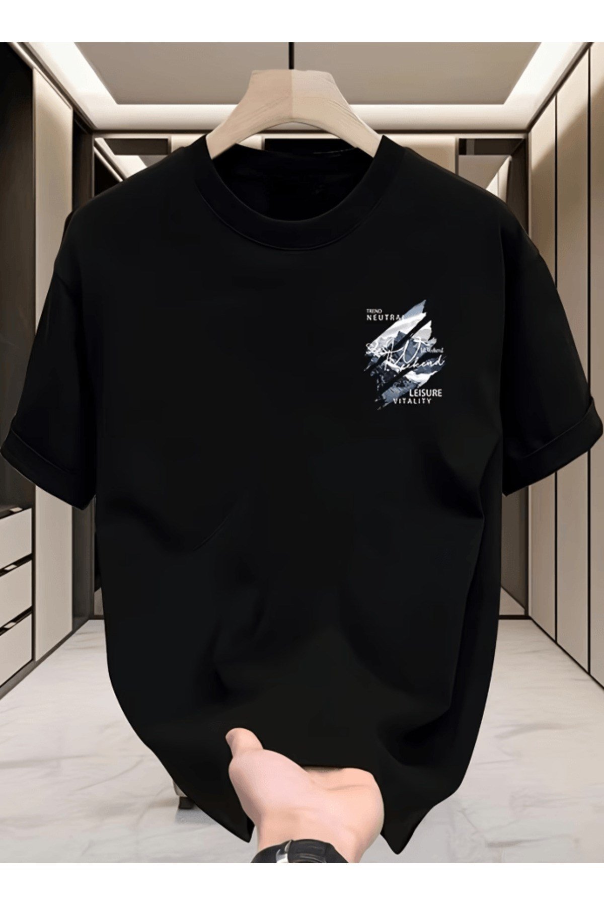 Mini Göğüs Baskılı Trend Neutral Baskılı Premium Oversize T-shirt