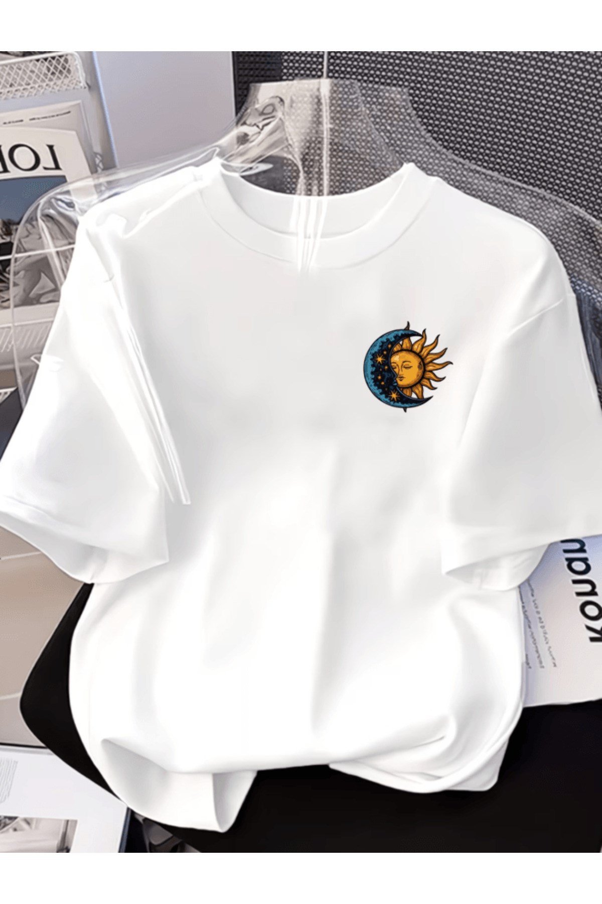 Mini Güneş Ve Ay Baskılı Premium Oversize T-shirt