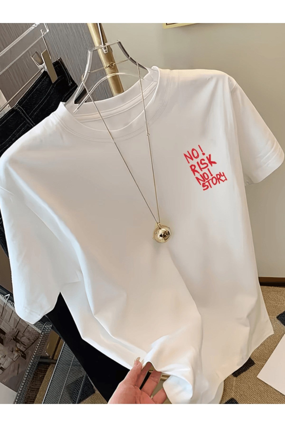Mini No Risk No Story Baskılı Premium Oversize T-shirt