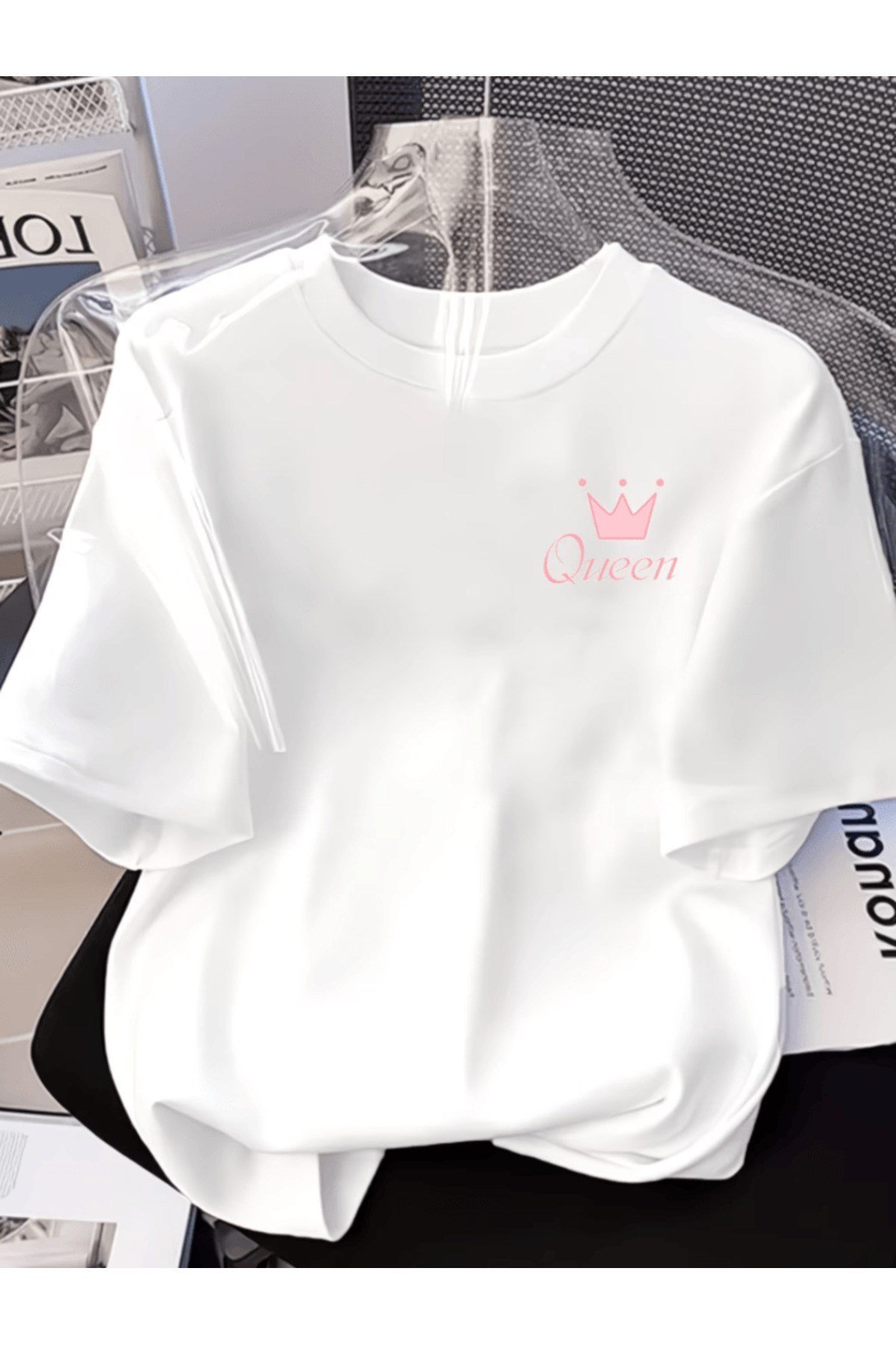 Mini Pembe Queen Taç Detay Baskılı Premium Oversize T-shirt