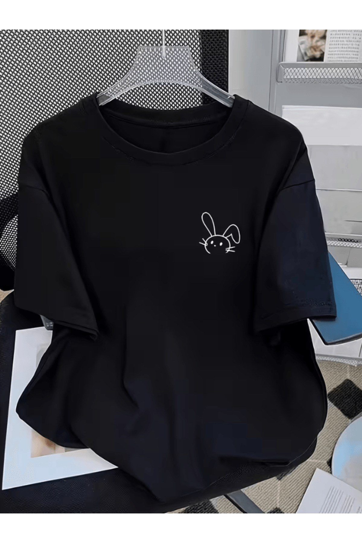 Mini Sevimli Tavşan Baskılı Premium Oversize T-shirt
