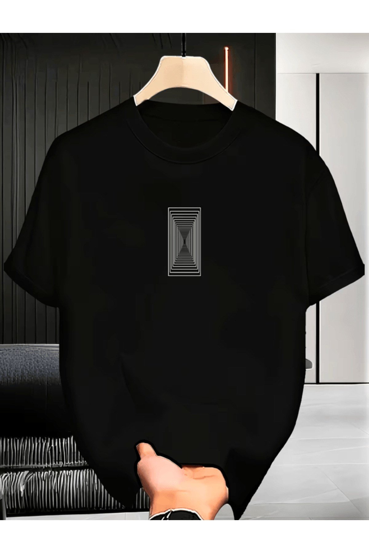 Mini Sokak Stil Tasarımlı Geometrik Baskılı Premium Oversize T-shirt