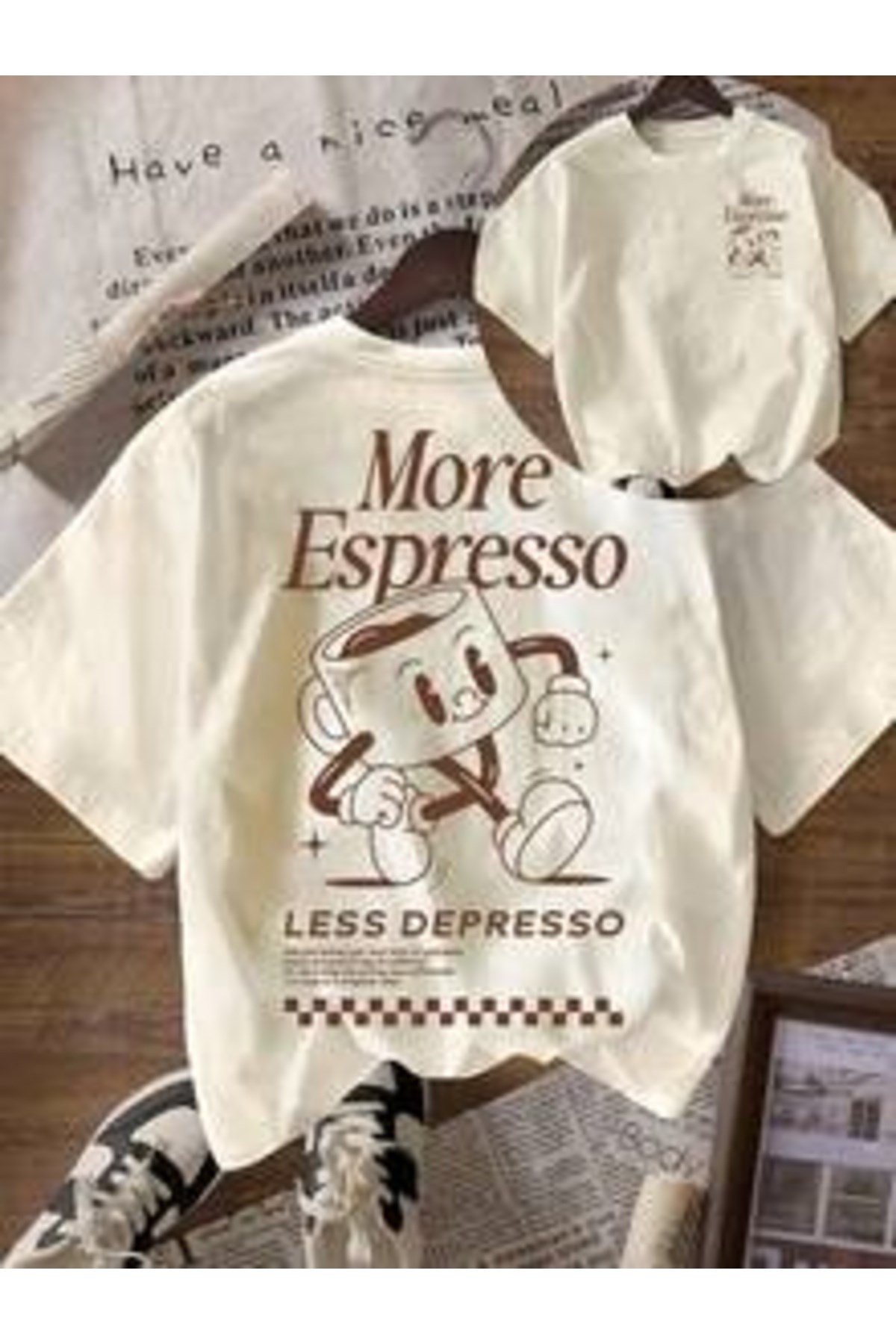 More Espresso Baskılı Premium Oversize T-shirt