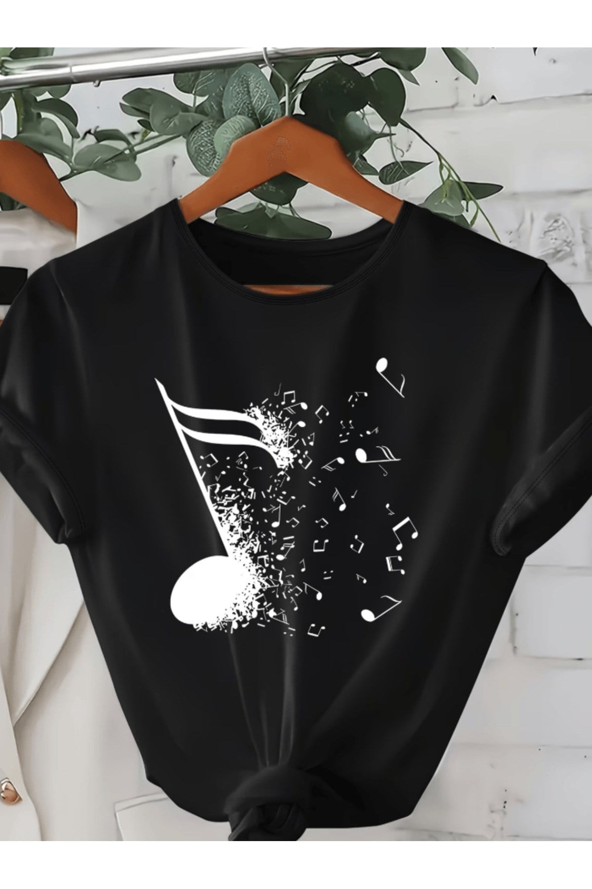Müzik Nota Baskılı Premium Oversize T-shirt