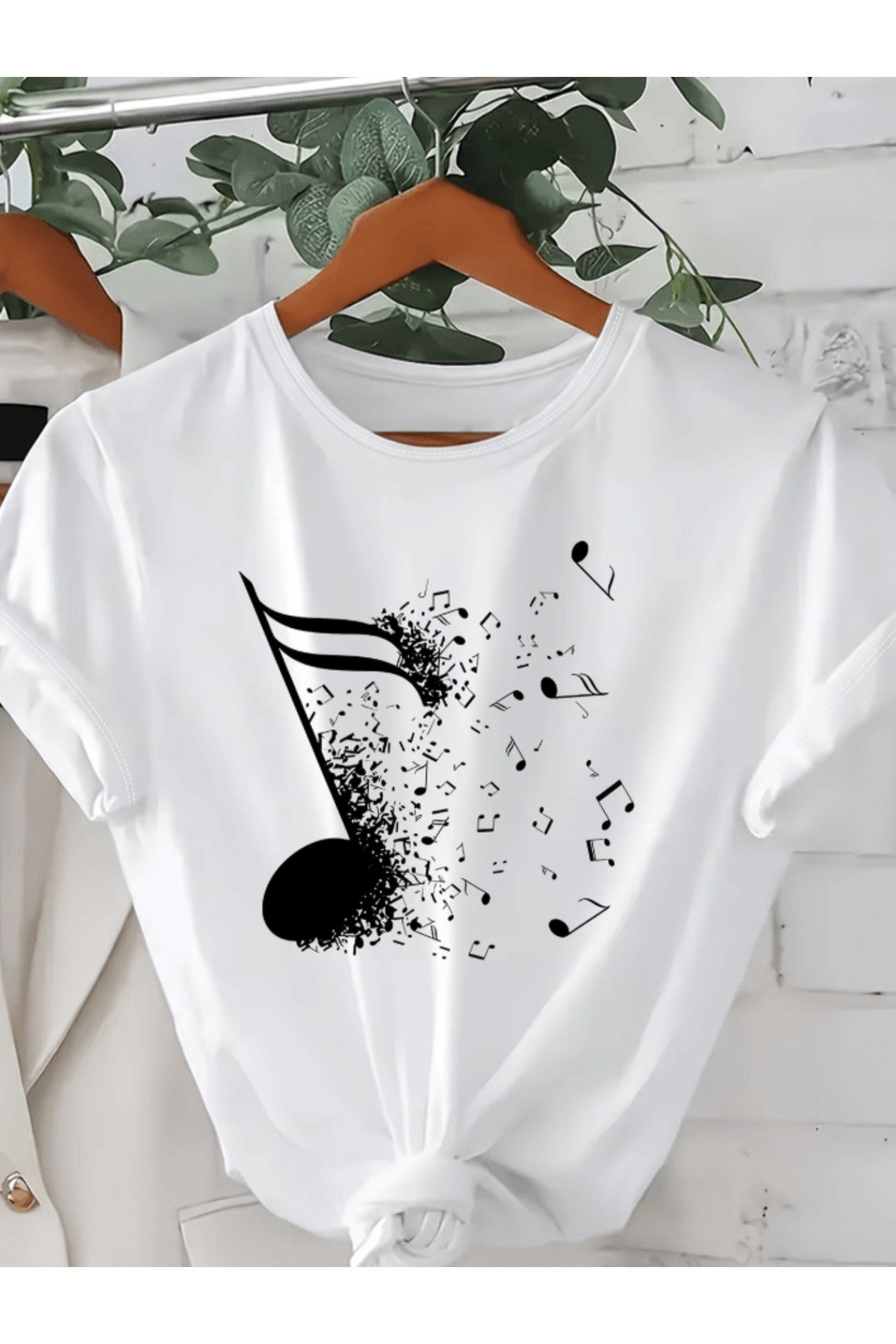 Müzik Nota Baskılı Premium Oversize T-shirt