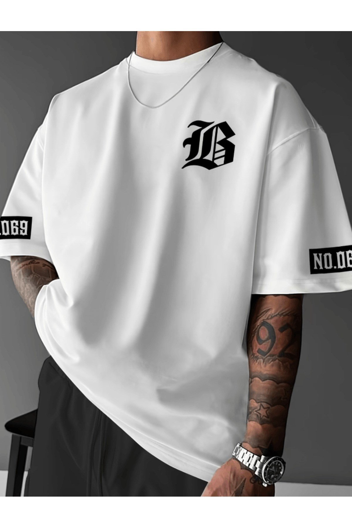 Never Give Up Baskılı Premium Oversize T-shirt