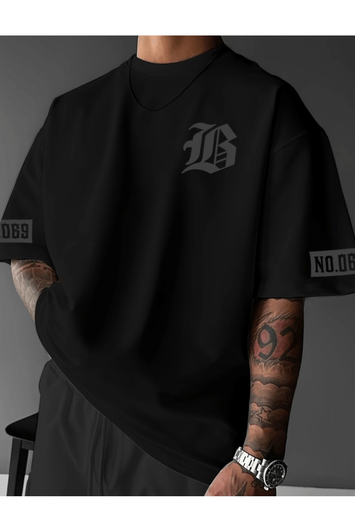 Never Give Up Baskılı Premium Oversize T-shirt