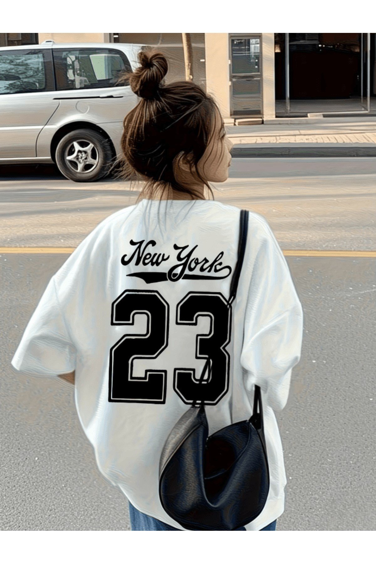 New York 23 Baskılı Premium Oversize T-shirt