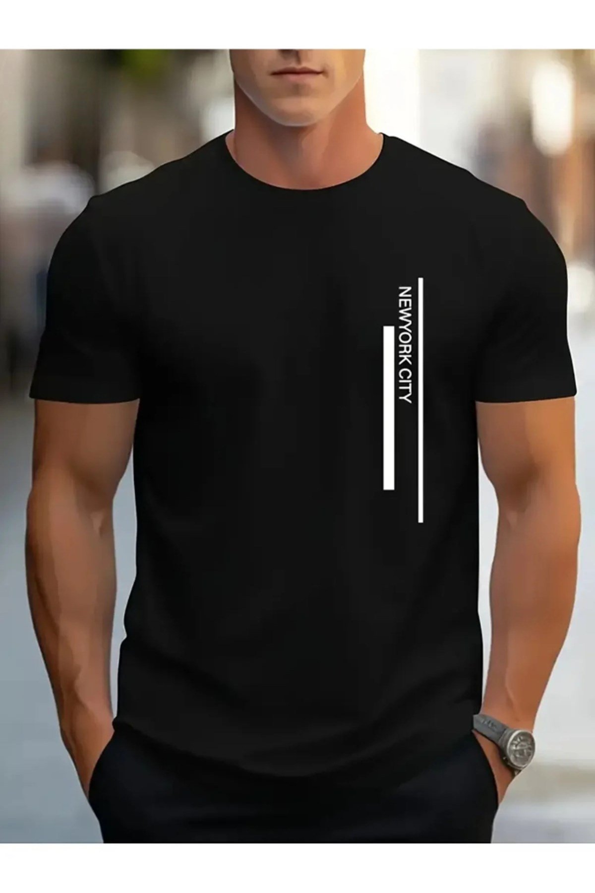 New York City Dik Tasarım Basic Bisiklet Yaka Regular T-shirt %100 Pamuk