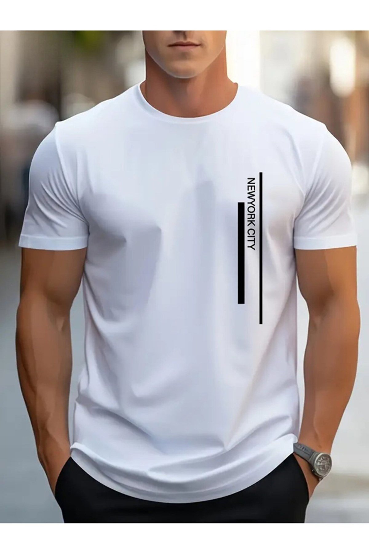 New York City Dik Tasarım Basic Bisiklet Yaka Regular T-shirt %100 Pamuk