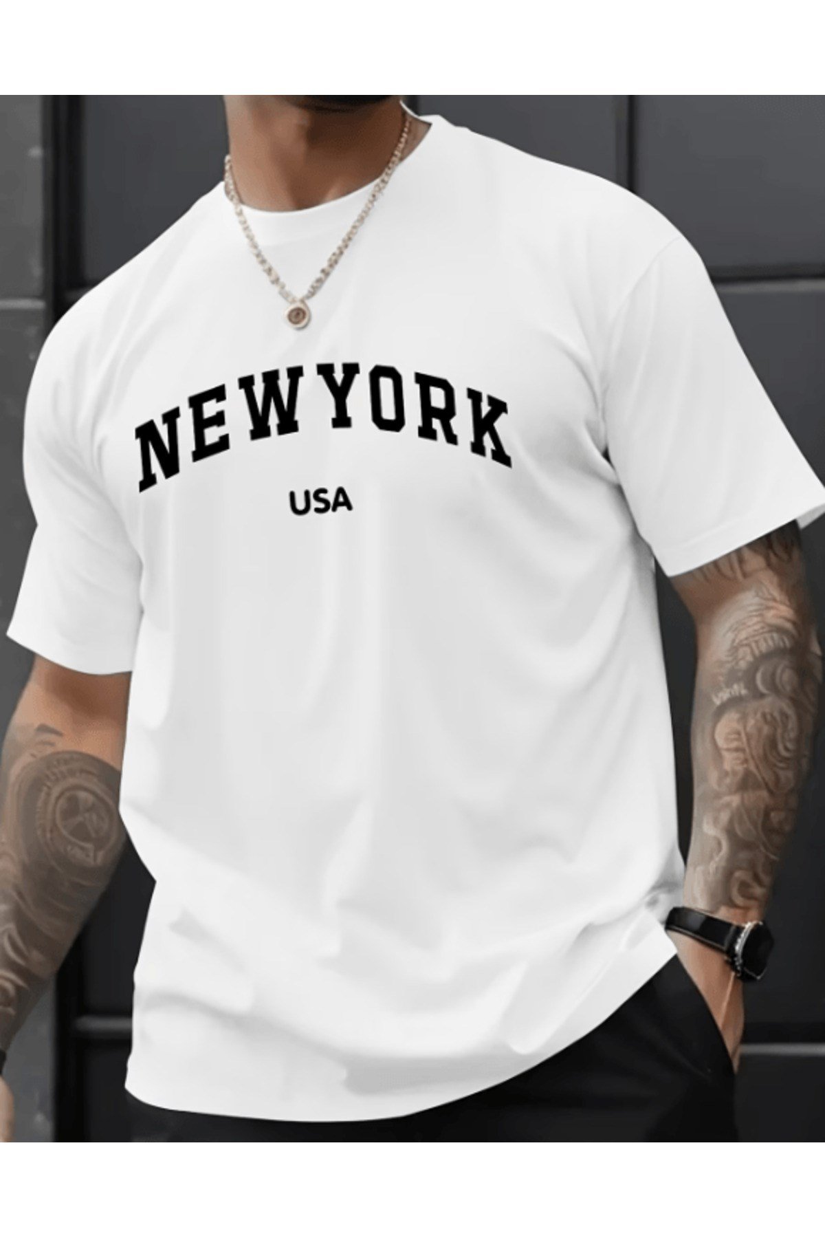 New York Usa Baskılı Premium Oversize T-shirt