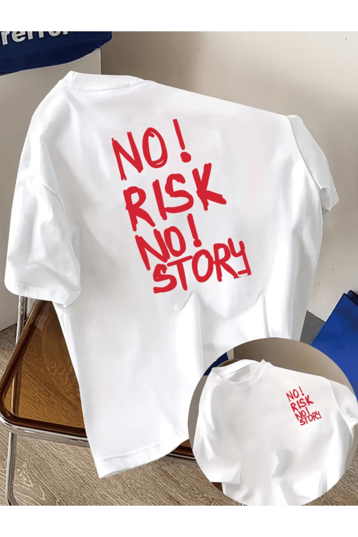 No Risk No Story Baskılı Premium Oversize T-shirt