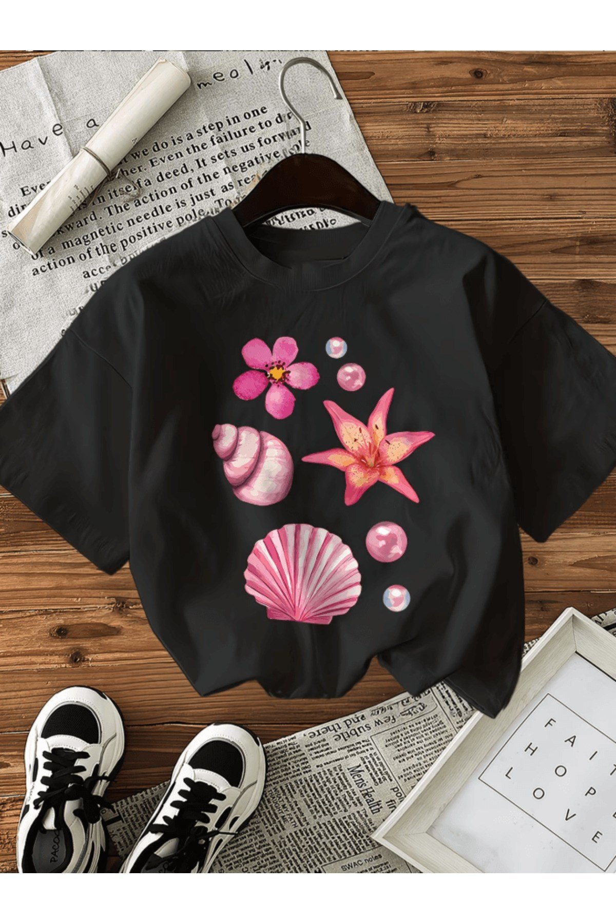 Özel Çizim Çiçek Baskılı Premium Oversize T-shirt